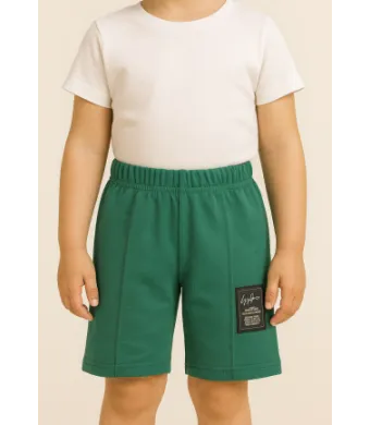 Pantaloni scurți sport copii cu dungă decorativă,Culoare Verde,Engros (2/4/6/8/10)