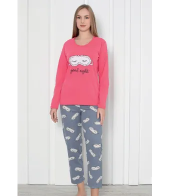 Pijama damă cu mânecă lungă și pantaloni lungi, imprimeu ,,Good Night, Engros