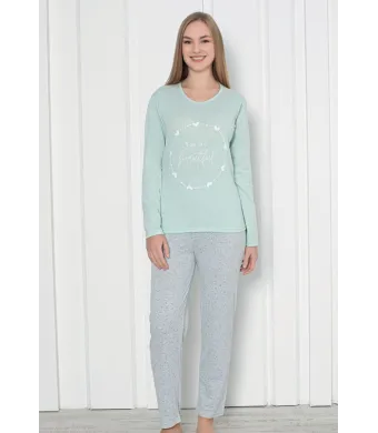 Pijama damă cu mânecă lungă și pantaloni lungi, imprimeu ,,You Are Beautiful', Engros