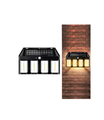 Lampă Solară Exterior Engros, 4 LED, Cu Senzor De Mișcare, 3 Moduri, Lumină Caldă.