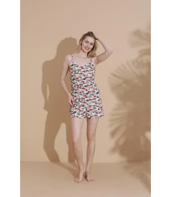 Pijama Damă, Maiou și Short, Imprimeu Ursuleti,Culoare Alb, Engros