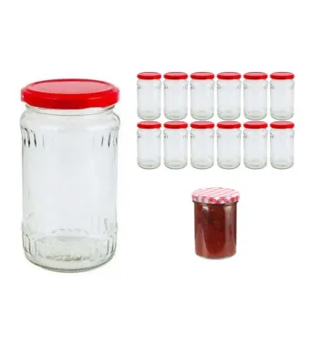 Borcan cu capac Set 12 borcane sticla 370 ml perfecte pentru bulion/ dulceata/ gemuri/ muraturi - Capace incluse - set complet borcane cu capac engross
