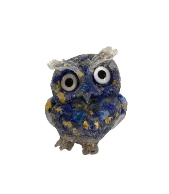 Decor bufnita din rasina si spartura de piatra Lapis Lazuli, 6.5x5.5 cm