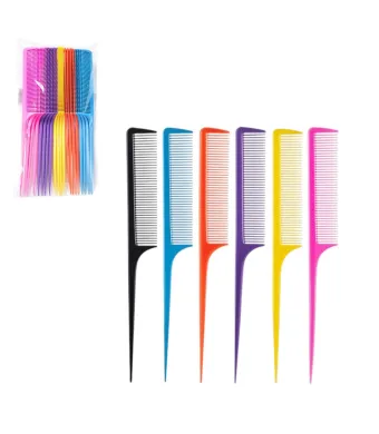 Pieptene cu Coada Ascutita 21cm, din Plastic 12/set Diferite Culori Engros