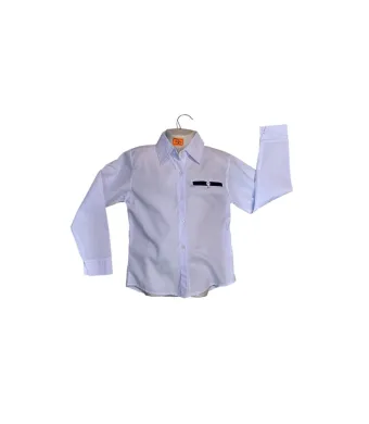 Cămașă băiat albă pentru școală cu mânecă lungă,3-7  ani – model elegant cu design la buzunar engross