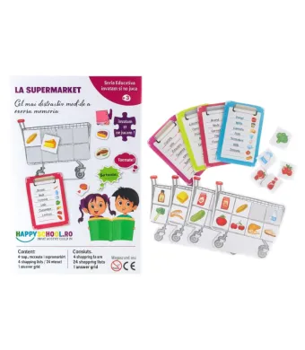 Joc Educativ „La Supermarket” cu Liste de Cumpărături, Cărucioare și Cartonașe cu Imagini Engros