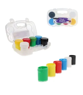 Acuarele la Borcan 4cm pe Bază de Apă 6/set cu Pensulă, în Cutie 16x9cm cu Mâner Transparentă Engros