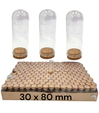Fiole ( CUPOLA) din sticla cu dop de pluta 30 x 80 mm engros set 208/buc