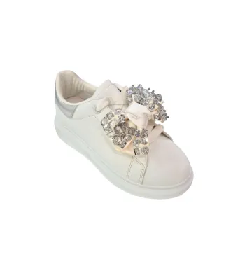 Tenesi Casual Dama, Model Funda cu Cristale, Talpa spuma, Piele ecologica, Engross, Marimi 36-41, 8buc/bax, Alb