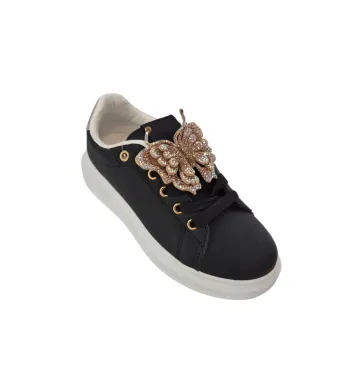 Adidasi Casual Dama, Model Fluture Cristale, Piele ecologica, Talpa usoara, Engross, Marimi 36-41, 8buc/bax, Negru