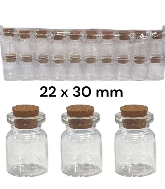 Fiole din sticla cu dop de pluta 22 x 30 mm engros set 20/buc
