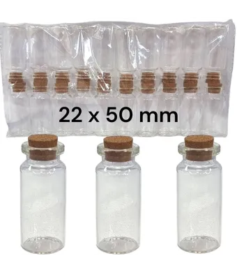 Fiole din sticla cu dop de pluta 22 x 50 mm engros set 20/buc