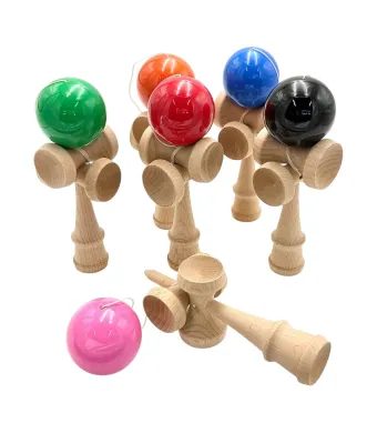 Kendama Lucioasă cu 4 Cup-uri – Lemn Natural, Culori Vibrante