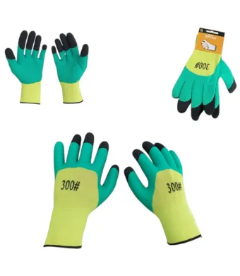 Manusi de Protectie 12/set cu Eticheta, Acoperite cu Latex, Marimea 10, Verde si Negru Engros