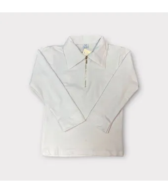 Tricou polo alb cu mânecă lungă pentru băieți, uniformă școlară,  de la 6-15 ani – material bumbac , guler cu fermoar (6, 7, 8, 9, 10 ani)