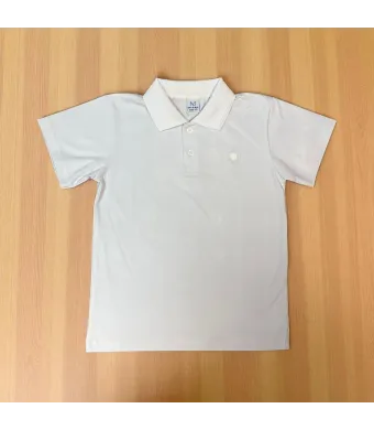 Tricou polo alb cu mânecă scurtă pentru băieți, uniformă școlară,  de la 5-15 ani – material BUMBAC CU LYCRA, guler cu nasturi