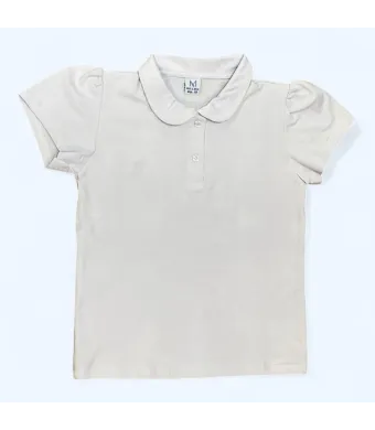 Tricou polo alb cu mânecă scurtă pentru fetiță, uniformă școlară,  de la 6-15 ani – material bumbac, guler rotund cu nasturi (6, 7, 8, 9, 10 ani)
