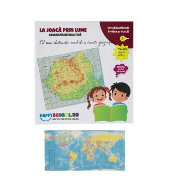 Puzzle Educativ Geografic 2 în 1, Harta României și Harta Lumii, pentru Copii Engros”