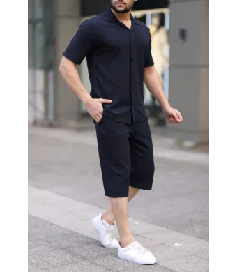 Compleu Engros pentru barbati, 2 piese, uni, camasa + pantaloni scurti