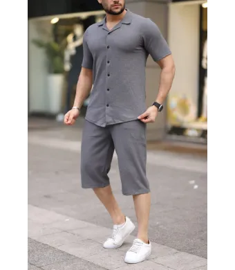 Compleu Engros pentru barbati, 2 piese, uni, camasa + pantaloni scurti