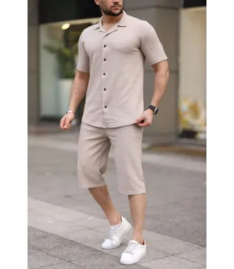 Compleu Engros pentru barbati, 2 piese, uni, camasa + pantaloni scurti
