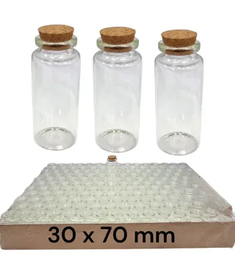 Fiole  din sticla cu dop de pluta 30 x 70 mm engros set 160/buc