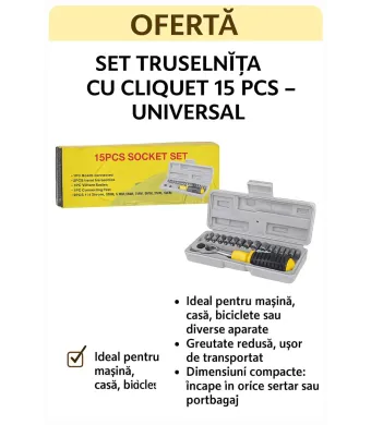 SET TRUSELNIȚĂ CU CLIQUET 15 PCS – UNIVERSAL Engros