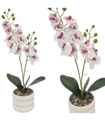 Decoratiune florala in ghiveci de plastic cu orhidee de silicon 45 cm inaltime