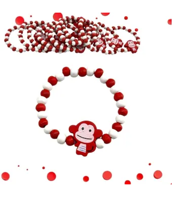 Brățară din mărgele de lemn alb-roșu pe elastic – 12 cm, set 12 buc. en-gros, potrivită pentru mărțișor
