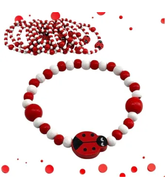 Brățară din mărgele de lemn alb-roșu pe elastic – 17 cm, set 12 buc. en-gros, potrivită pentru mărțișor