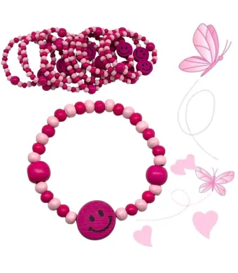 Brățară din mărgele de lemn roz-ciclam pe elastic – 17 cm, set 12 buc. en-gros