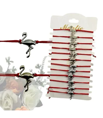 Brățări roșii en-gros – Flamingo– set de 12 brățări și închidere reglabilă
