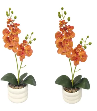 Decoratiune florala in ghiveci de plastic cu orhidee de silicon 45 cm inaltime