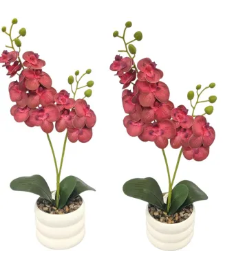 Decoratiune florala in ghiveci de plastic cu orhidee de silicon 45 cm inaltime