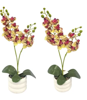 Decoratiune florala in ghiveci de plastic cu orhidee de silicon 45 cm inaltime