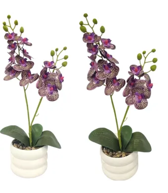 Decoratiune florala in ghiveci de plastic cu orhidee de silicon 45 cm inaltime