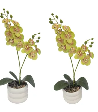 Decoratiune florala in ghiveci de plastic cu orhidee de silicon 45 cm inaltime