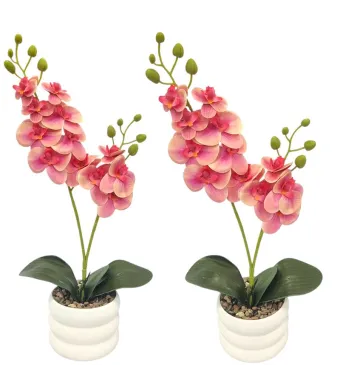 Decoratiune florala in ghiveci de plastic cu orhidee de silicon 45 cm inaltime