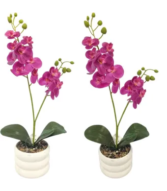 Decoratiune florala in ghiveci de plastic cu orhidee de silicon 45 cm inaltime