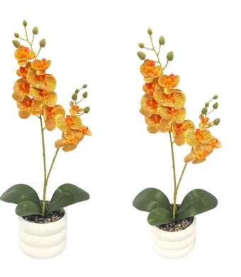 Decoratiune florala in ghiveci de plastic cu orhidee de silicon 45 cm inaltime