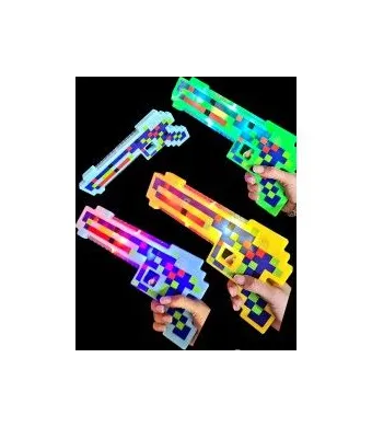 Pistol pixelat cu sunete si lumini, aprox 30cm, diverse culori, en-gros