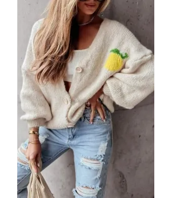 Pulover angro cu nasturi cu imprimeu lamai