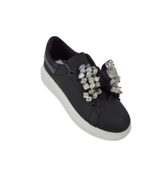 Tenesi Casual Dama, Model Funda cu Cristale, Talpa spuma, Piele ecologica, Engross, Marimi 36-41, 8buc/bax, Negru