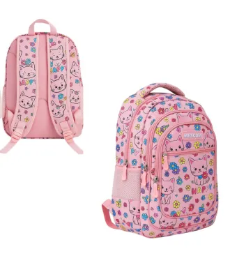 Ghiozdan pentru Copii 38x26x12cm Model cu Pisicute, cu 4 Compartimente, Inchidere prin Fermoar Engros