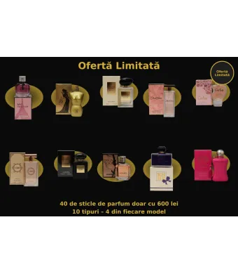 Ofertă Limitată : 40 de sticle de parfum premium – doar 600 lei! 10 arome unice, 4 din fiecare model. ???? Eleganță, calitate, preț imbatabil! ???? Stoc redus – comandă acum!