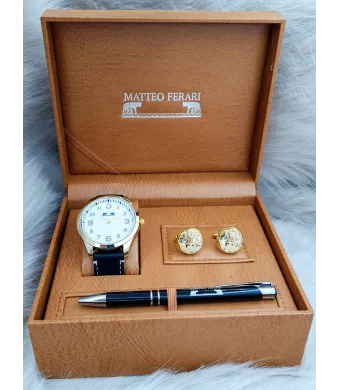 Set cadou pentru barbati Matteo Ferari, ceas, butoni, pix metalic MF026B110G - Engross