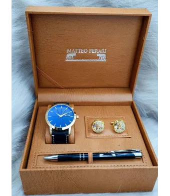 Set cadou pentru barbati Matteo Ferari, ceas, butoni, pix metalic MF027B110G - Engross