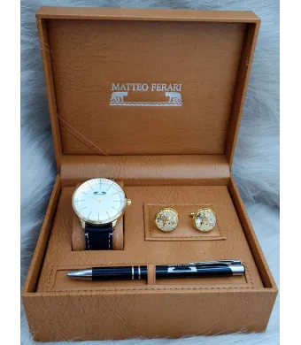 Set cadou pentru barbati Matteo Ferari, ceas, butoni, pix metalic MF028B110G - Engross
