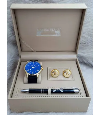 Set cadou pentru barbati Matteo Ferari, ceas, butoni, pix metalic MF029B110G - Engross
