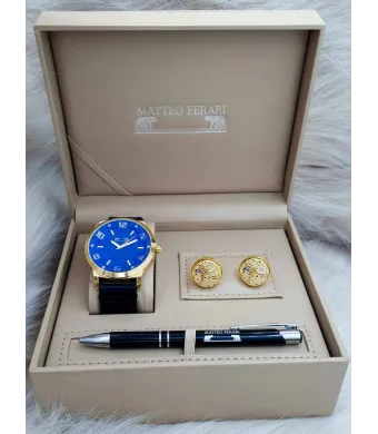 Set cadou pentru barbati Matteo Ferari, ceas, butoni, pix metalic MF030B110G - Engross